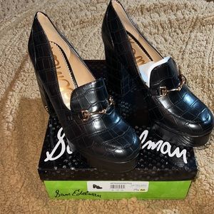 New Sam Edelman Aretha Black Croc Embossed platform heels 7.5